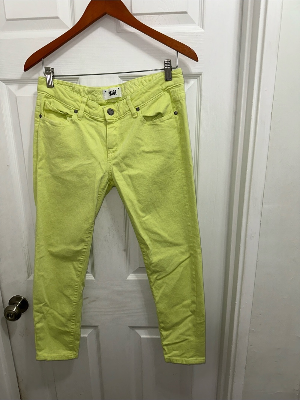 PAIGE  Neon Lime Stretch Skinny Jeans